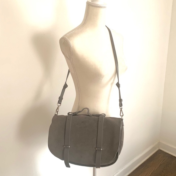 Lia Numa Handbags - Lia Numa gray suede cross body satchel purse